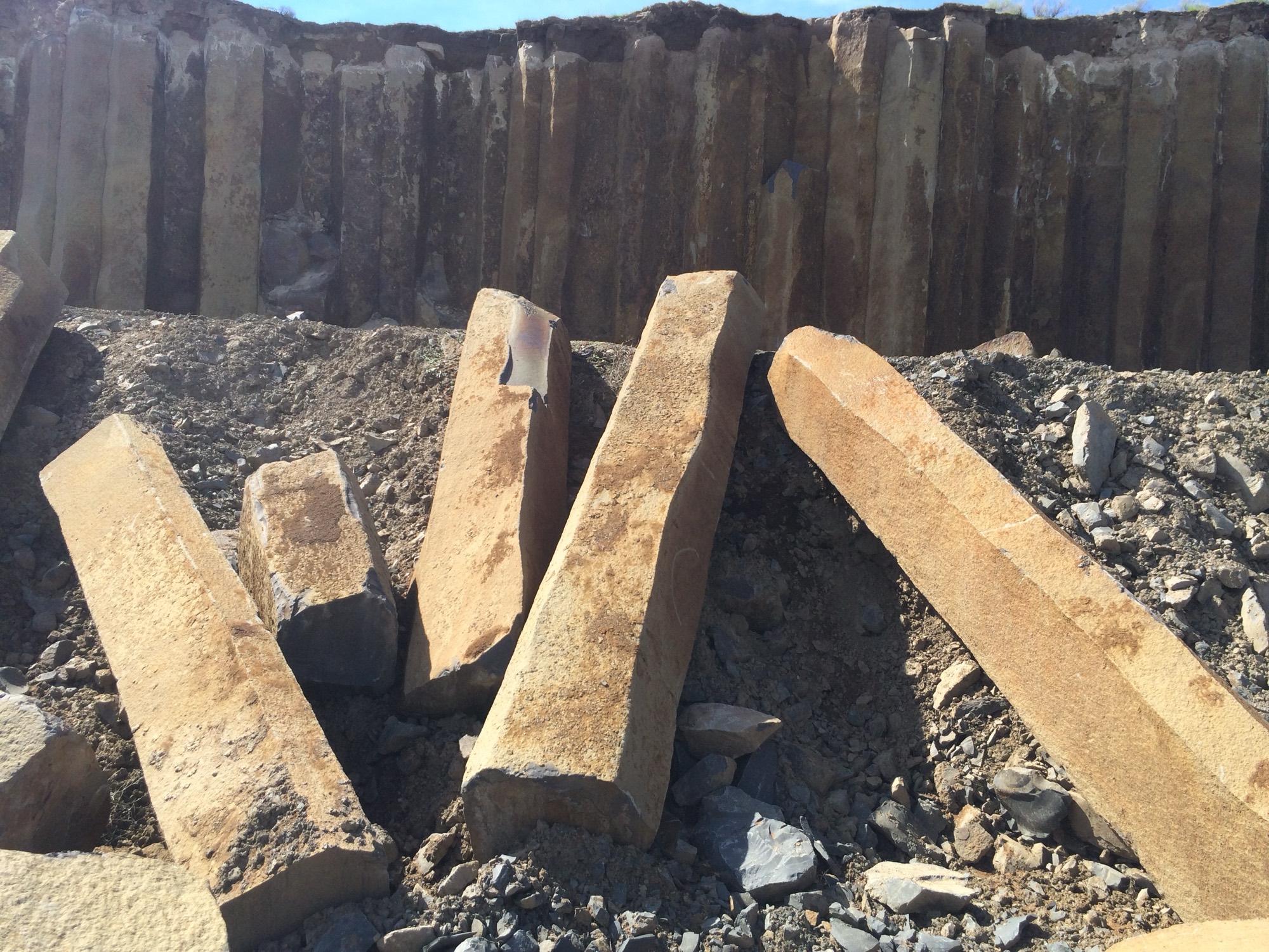 High-density basalt columns freshly pulled at the Snake River Rock quarry