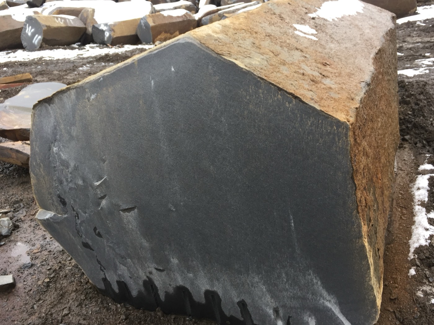 Large basalt boulder at the quarry