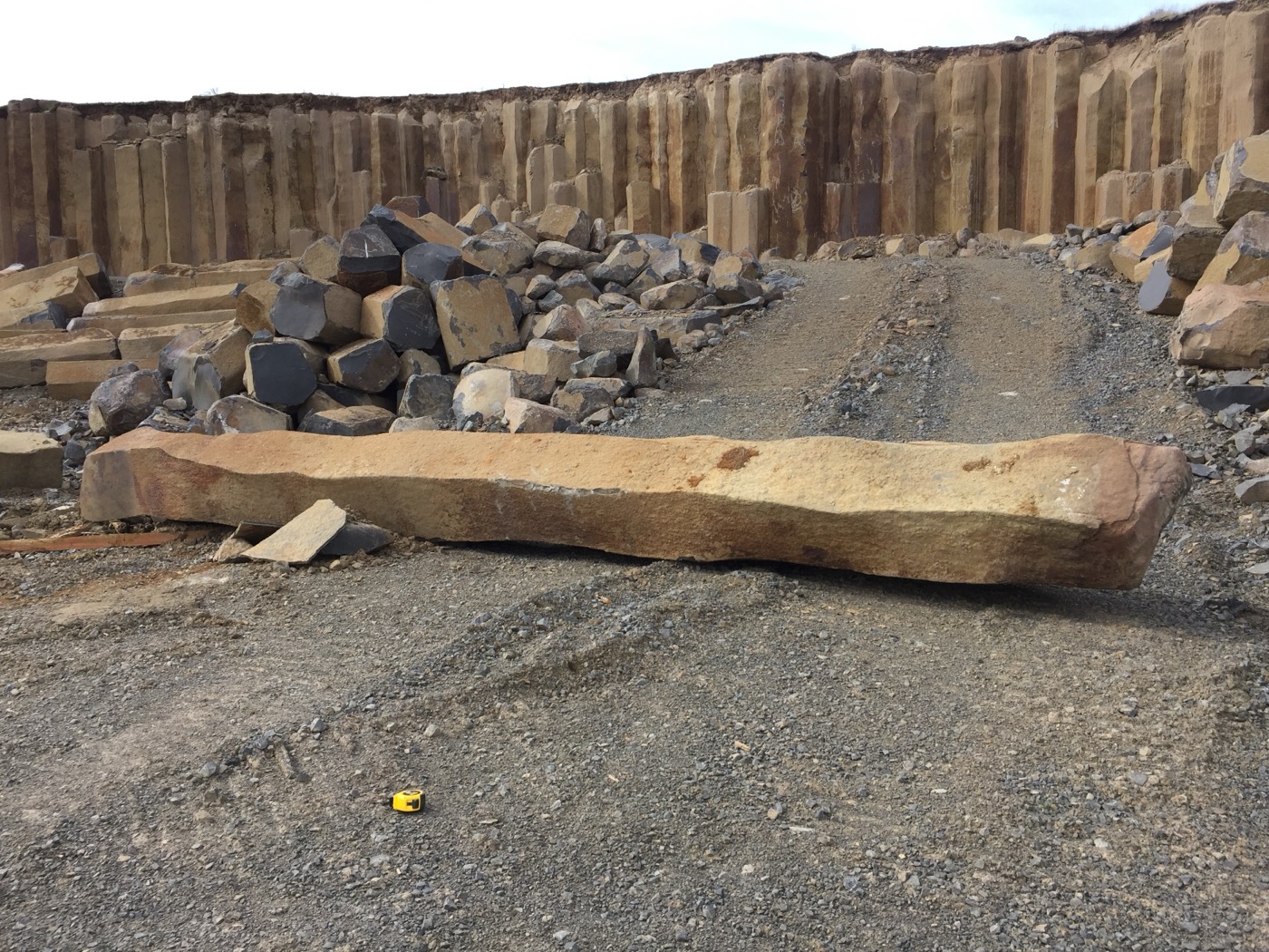 Long basalt column measured at the quarry, 23 feet long by 40 inches
